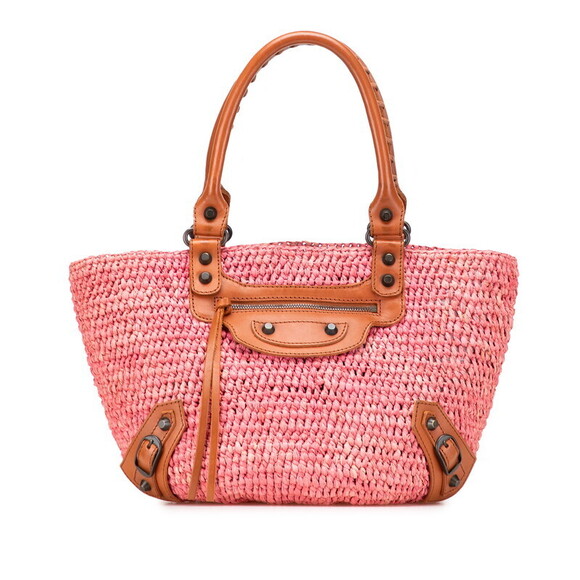 Balenciaga Handbags - Balenciaga handbag basket bag pink brown raffia leather